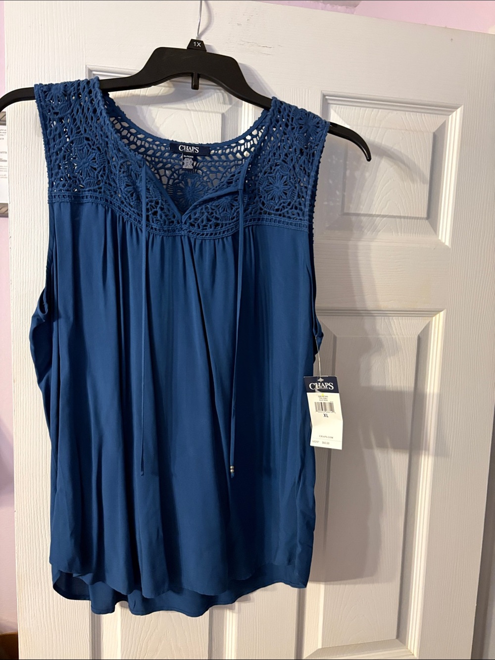 Chaps Crochet Yoke Sleeveless Camisole - Teal